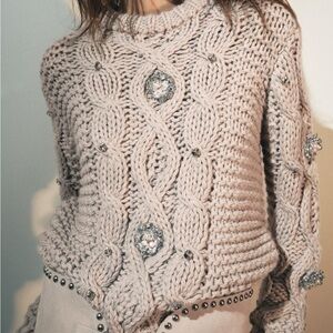 Zara Beige Knit Sweater with Silver Accents